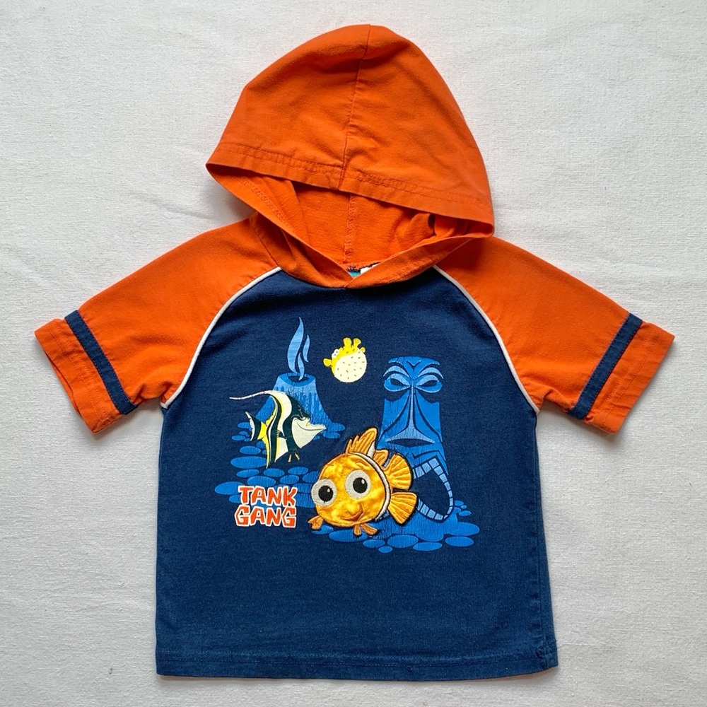 Finding Nemo Vintage Blue Orange Hooded Shirt Embroidered Fish “Tank Gang” 3T